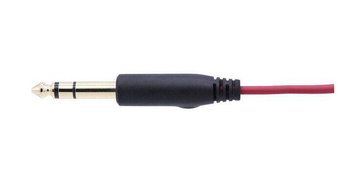 Headphone jack with red wire on transparent background