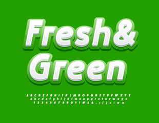 Vector eco badge Fresh and Green with modern Font. Stylish Alphabet Letters, Numbers and Symbols set