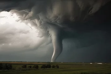 Fotobehang close-up of tornado, with lightning and storm clouds visible, threatening destruction, created with generative ai © altitudevisual