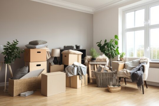 declutter room by moving items to box, bag or other container, created with generative ai