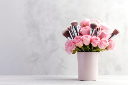 stock photo of lipstickk make up tools on the chic feminine AI Generated