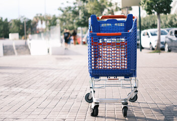 Empty shopping cart without food rising prices due to inflation prices,