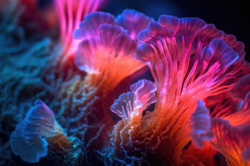 Naklejka na ściany i meble Fungus mycelium network texture in neon colors