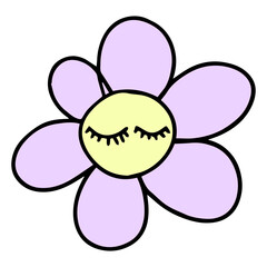 Flower in trendy retro cartoon groovy style. Symbols, chamomile flowers, rainbow, hippie stickers. Vector illustration.