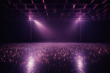 spotlights shine on stage floor in dark room