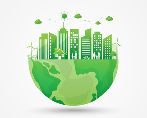 green city ecology and energy on earth. world earth day and sustainable development. green city save the world. environmentally friendly. vector illustration in flat style modern.