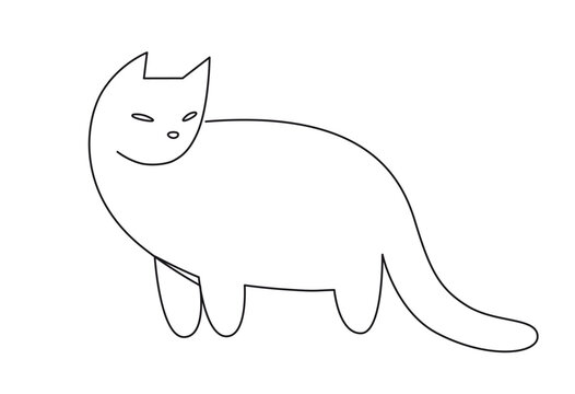 Vector illustration of a cat standing sideways, depicted with thin lines. Clean and minimalist design. Perfect for logos, pet-related businesses
