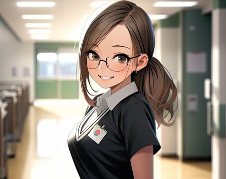 Asian Anime Female Physical Education Teacher Background Setting Smiling Illustration Generative AI