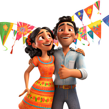 Casal feliz caipira de festa junina