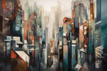 Cubist Painting Cityscape With Blurred