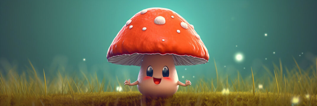 Cute mushroom cartoon character, generative ai