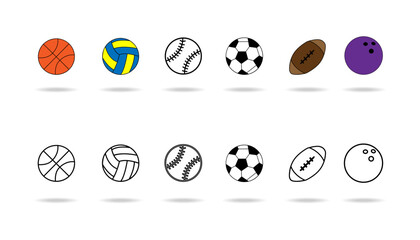
Vector set of balls for sports on a white background
