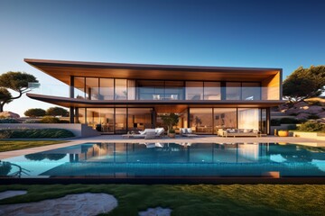 Fototapeta na wymiar Modern luxurious villa with pool. Generative Ai