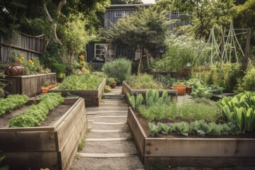 community garden with variety of herbs, vegetables and fruits, created with generative ai
