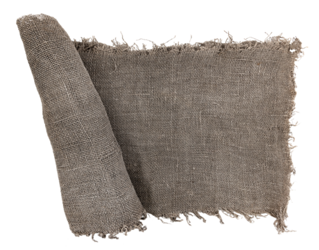 Burlap texture. A piece of torn burlap on a white background. Canvas. Packing material