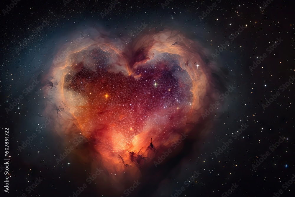 Poster heart-shaped nebula with stars shining in the background, created with generative ai