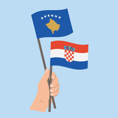 Flags of Kosovo and Croatia, Hand Holding flags