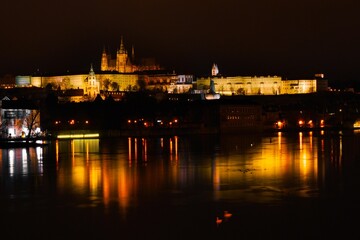Prague city castle at night