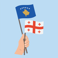 Flags of Kosovo and Georgia, Hand Holding flags