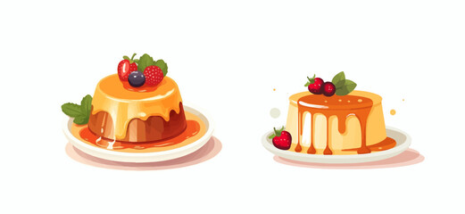 Flan pudding with caramel and vanilla topping. Typical brazilian,portuguese, spanish condensed milk dessert Vector