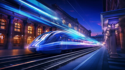 Blue Light Trails in a Futuristic City