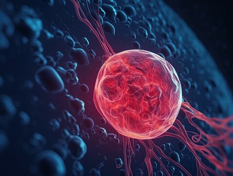 Human cell microscopic image. Generative Ai illustration