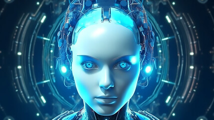 Artificial Intelligence with Glowing Blue Eyes