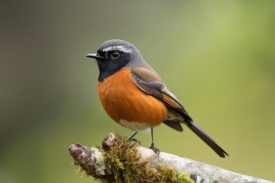 male redstart sitting on branch, looking at the camera with its iconic crest, created with generative ai