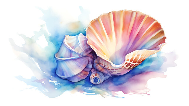 Watercolor seashell generative ai