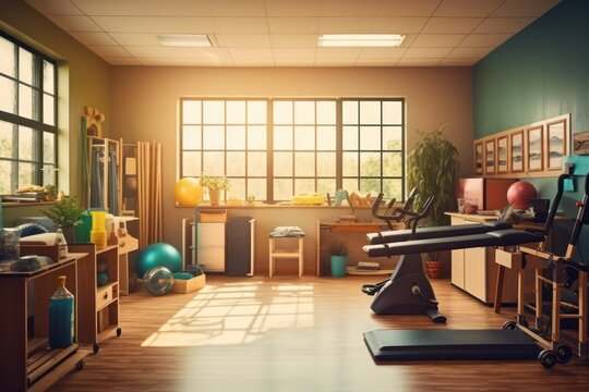 stock photo of physical therapy room with stuff AI Generated