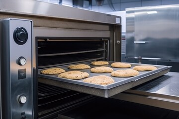 a commercial oven with a heated stone baking tray, ready to bake artisan bread, created with generative ai
