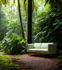 sofa in the forest daylight generative ai illustration art..