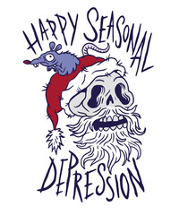 Happy Seasonal Depression Skull Santa Hat Creepy Christmas