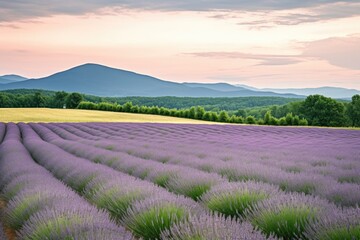 Fototapeta na wymiar lavender field with view of rolling hills and mountains in the background, created with generative ai