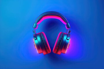 Fototapeta na wymiar Headphones with neon lights Generative AI