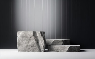 Minimalist rock platform podium for product presentation background. Empty space for advertising, template. AI generative