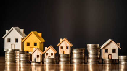 Mini house on stack of coins. Concept of property investment, income , tax, and passive income, Generative Ai