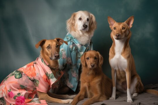 feline and canine models wearing outfits designed by fashions designers during photo shoot, created with generative ai