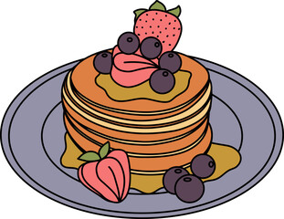 Strawberry Pancakes Illustration Vector