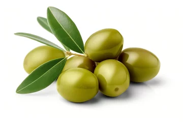 Fototapeten Green olives on white background, created with generative AI © Laura