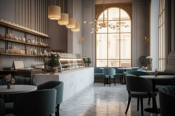 Generative AI illustration of modern cake shop or cafe interior design
