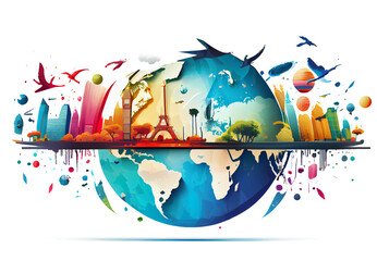 earth globe with shape On transparent background (png), easy for decorating projects.