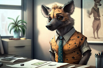ai generated Illustration of A hyena in a business suit work as secretary