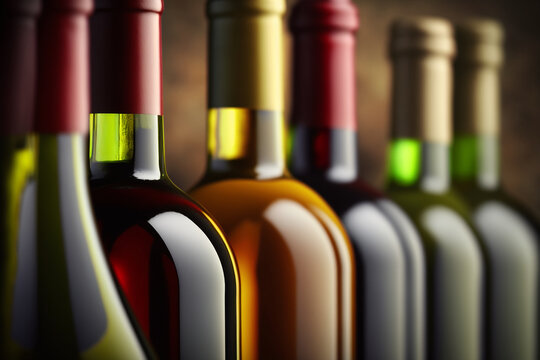 Wine bottles in row, created with generative AI