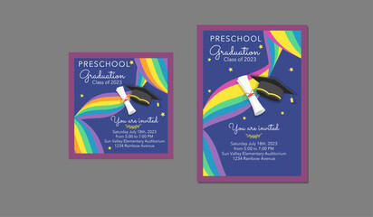Invitation Graduation Rainbows and graduation cap and diploma 