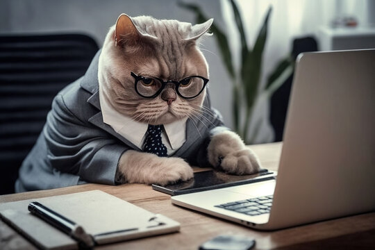 ai generated Illustration of A cat in a business suit at the office.