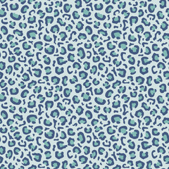 Seamless leopard pattern in pastel blue-green colors. Flat vector illustration
