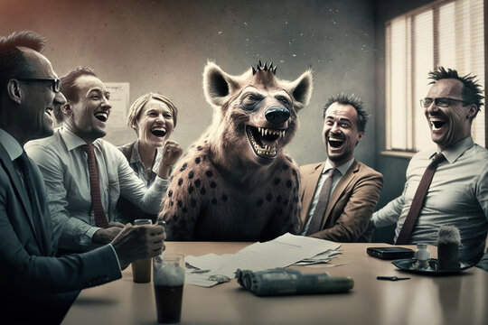 pack of hyeanas sitting at a business office table