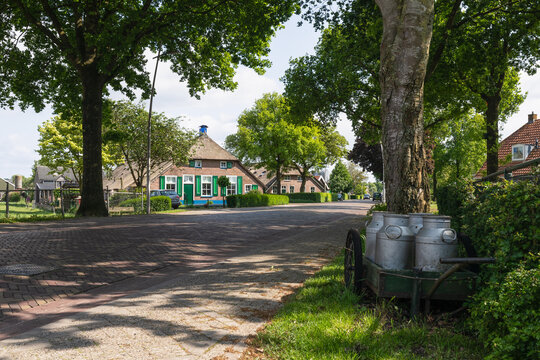 Road through the rural village of Rouveen in the municipality of Staphorst in Overijssel.