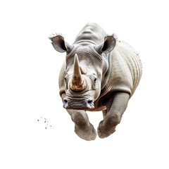 Rhino running and charging on transparent background